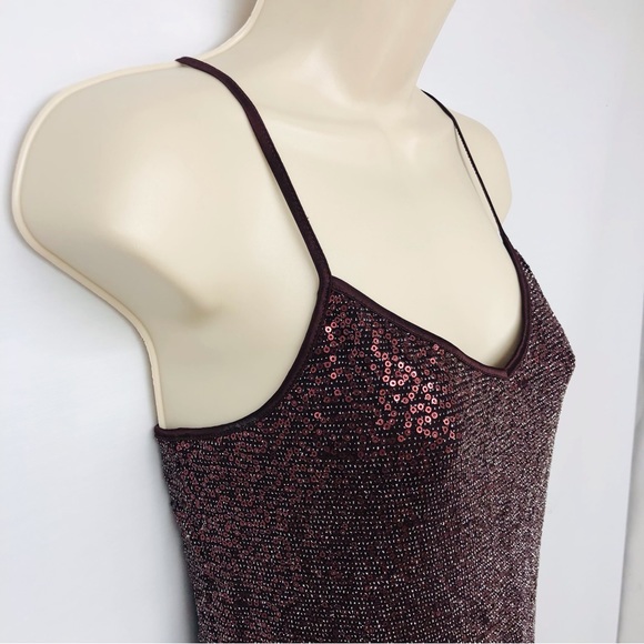 Express Burgundy Sequin Camisole Tank Top - Picture 3 of 16